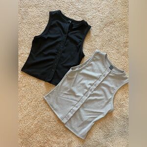 Black and Gray Sleeveless Tops
